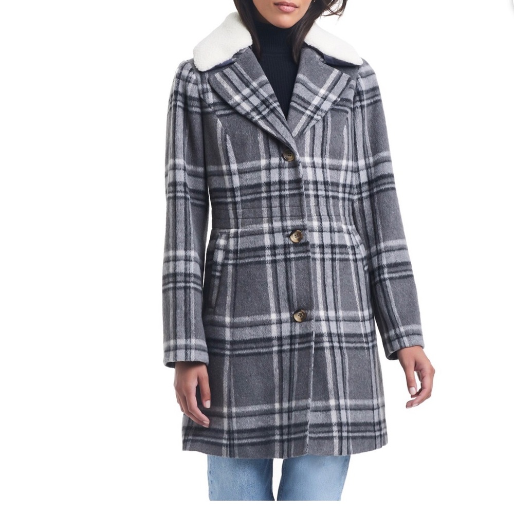 Sam & Libby Coat Jacket Medium Gray Soft Faux Collar Side Loop For Keys Pockets